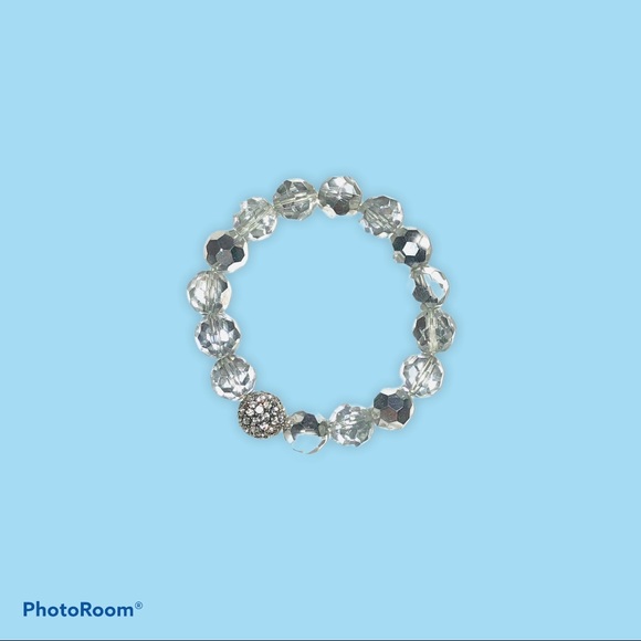 QVC Jewelry - Transparent Beaded Cut Crystal Bracelet Clear Stones Stretch Cuff Bangle 7”